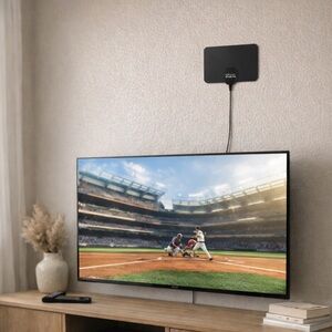 HDTV Antenna Plug & Play | Multidirectional Indoor TV Antenna | Adhesive Mount
